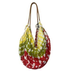 ECHO EUC colorblock floral retro scarf slouchy hobo bag w/ leather wrapped strap